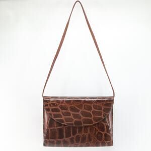 Papillon Maroquinerie Handbag Brown Croc Faux Leather Envelope Clutch Bag